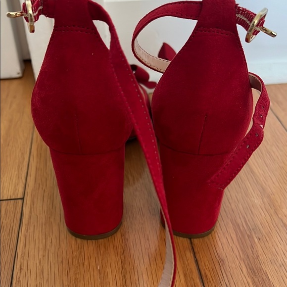 Bandolino Red Suede Ankle Strap Heels - Picture 2 of 5